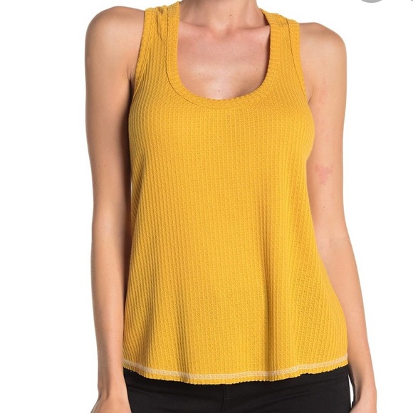 Socialite Tops - Socialite Women's Mustard Yellow Waffle Knit Scoop Neck Racerback Tank sz S